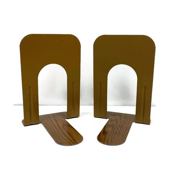 Vintage Industrial Faux‎ Wood Grain Large Metal Book Ends Office Library Decor - Picture 2 of 6